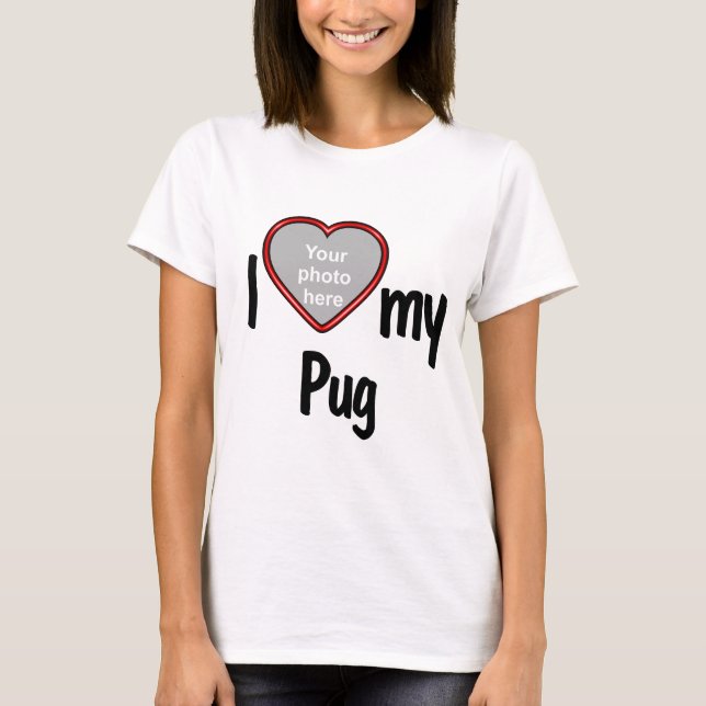 Camiseta Adoro Meu Pug - Quadro Fotográfico de Coração Verm (Frente)