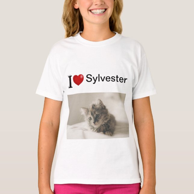 Camiseta Adoro minha foto personalizada do gato (Frente)