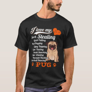 Camiseta Adoro Minha Meia Roubando Lâmina Pug Shirt