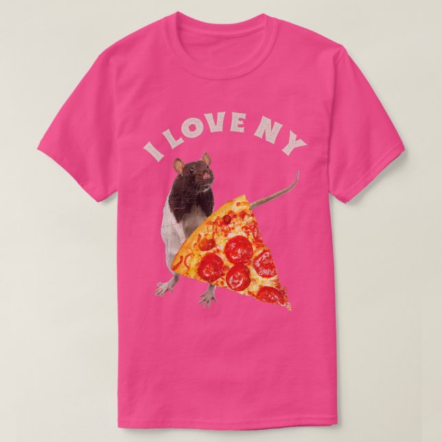 Camiseta Adoro NY Pizza e Ratos de Pizza Amantes de Ratos E (Frente do Design)