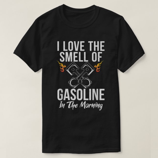 Camiseta Adoro o cheiro da Gasolina no Reparo da Manhã (Frente do Design)