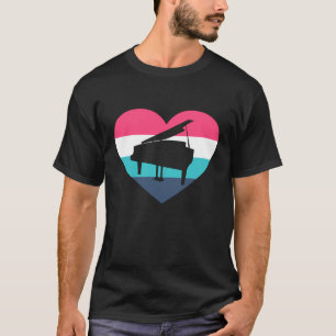 Camiseta Adoro o Grande Piano Coração Vintage Retro Distres
