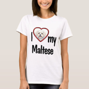 Camiseta Adoro o Maltês - Coração Vermelho Foto do Cachorro