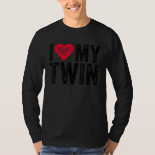 Camiseta Adoro O Meu Coração Vermelho Gêmeo, Retro Engraçad