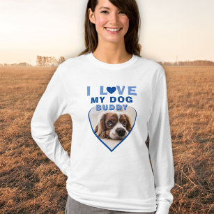 Camiseta Adoro o meu nome de Pet Foto Coração Azul