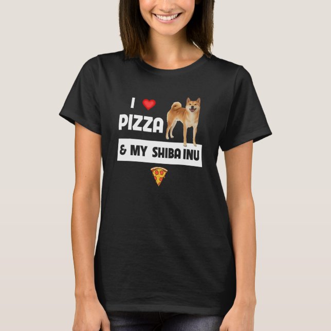 Camiseta Adoro Pizza E Queijo De Pepperoni Shiba Inu (Frente)