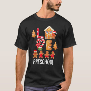 Camiseta Adoro Pré K Professor Gingerpão Crianças de Natal