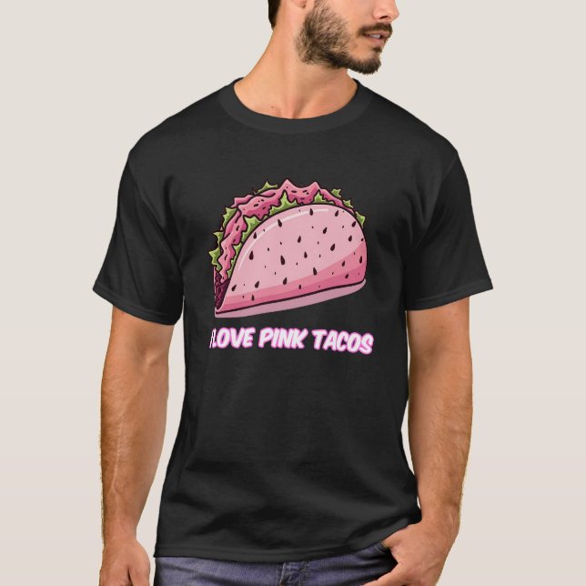 Camiseta Adoro Tacos Rosa, Tee Gráfico de Homens Engraçados (Frente)