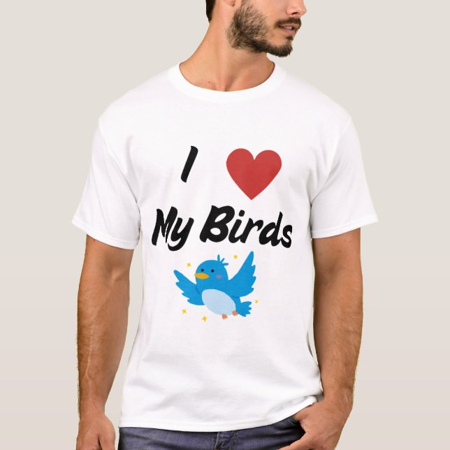 Camiseta Adoro Texto E Coração Dos Meus Pássaros (Frente)