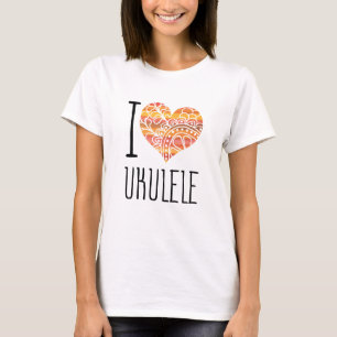 Camiseta Adoro Ukulele Orange Mandala Heart