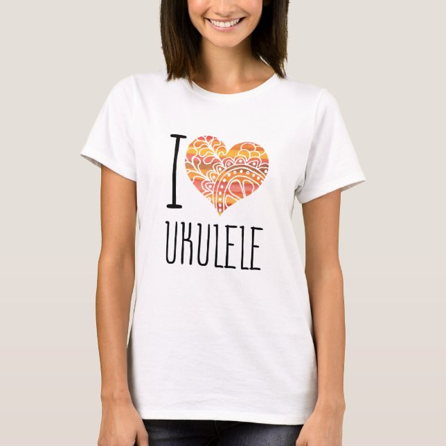 Camiseta Adoro Ukulele Orange Mandala Heart (Frente)