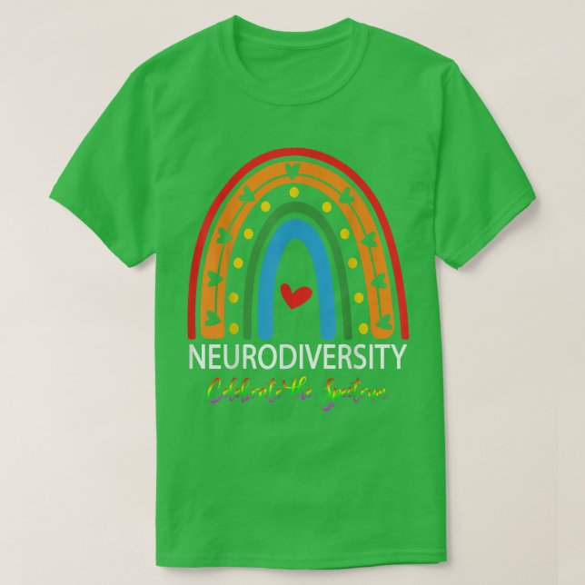 Camiseta Adotar Neurodiversidade Arco-Íris Quebra-cabeça AD (Frente do Design)
