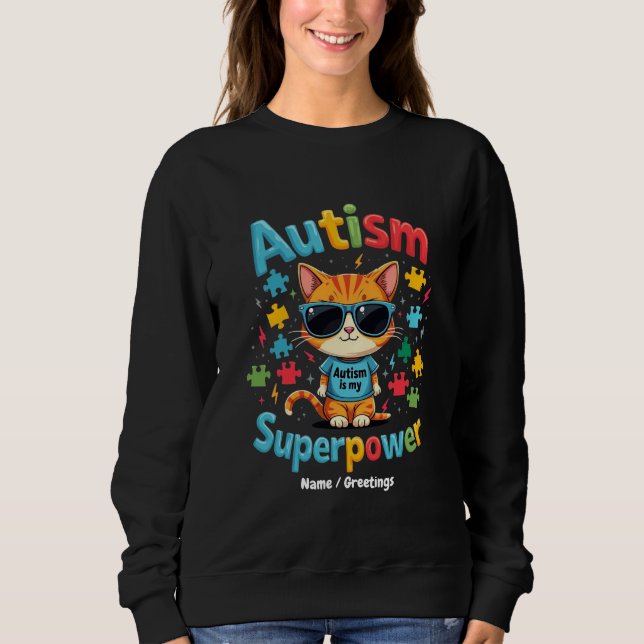 Camiseta Adote Amante de Gatos Autismo É Meu Superpoder  (Frente)