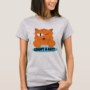 Camiseta ADOTE UM GATO! Gato de Desenho Animado com Polegar