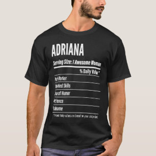 Camiseta Adriana Nutritional Facts Servindo Calorias de Tam