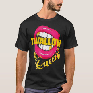 Camiseta Adulto Humor Engolir Rainha Lábios Colar Nau