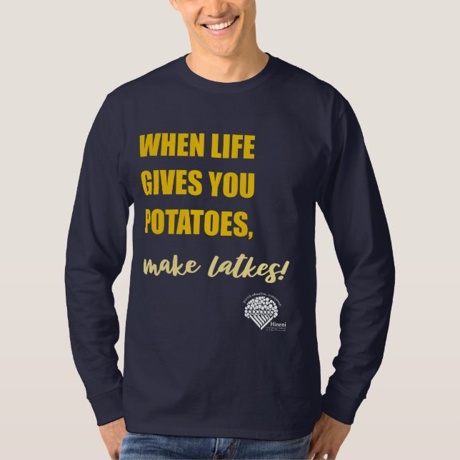 Camiseta Adults' Long-Sleeve Hanukkah Shirt - "Make latkes" (Frente)