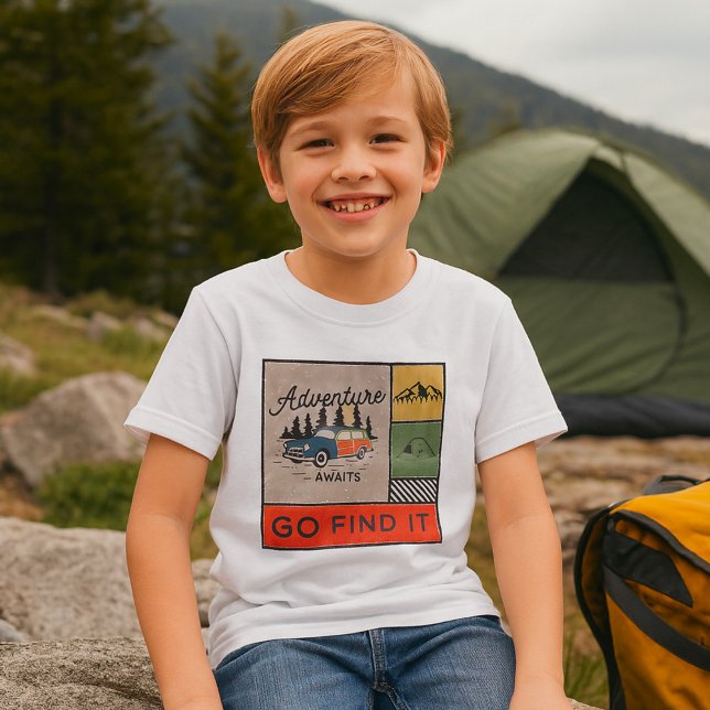 Camiseta Adventure Aguarde Ir Encontrá-Lo, Retro Camping Vi (Criador carregado)