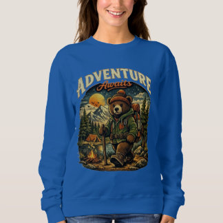 Camiseta Adventure Awaits Bear Hiking Camping Vintage Hoodi