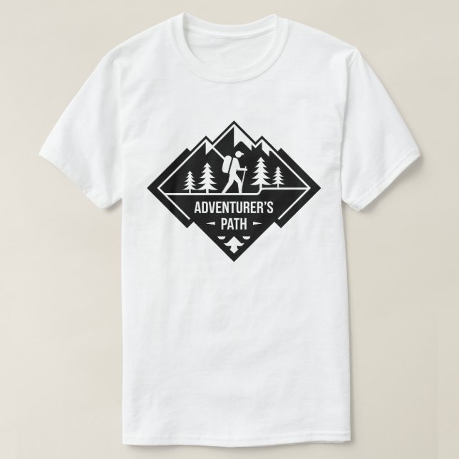 Camiseta Adventurer’s Path Mountain Hiking Badge Design (Frente do Design)