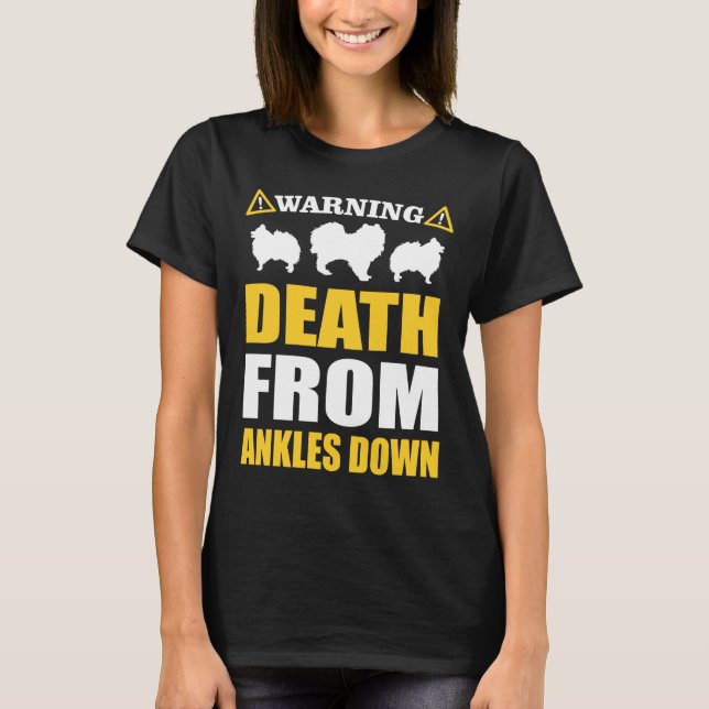 Camiseta Advertência Engraçada Pomeraniana Para Alojadores  (Frente)
