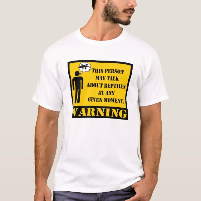 Camiseta Advertir esta pessoa pode falar sobre répteis (Frente)