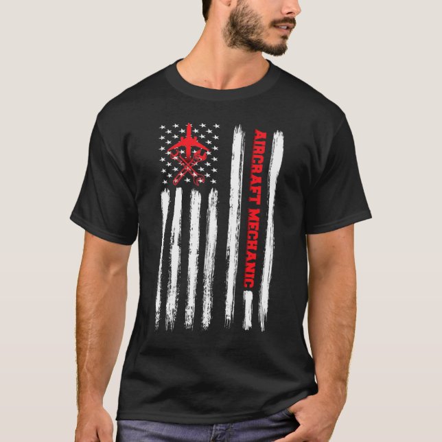 Camiseta Aeronave Mechanical Aviation Tech American  (Frente)