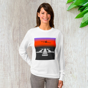 Camiseta Aeronave Sunset Airplane - Luzes de pista