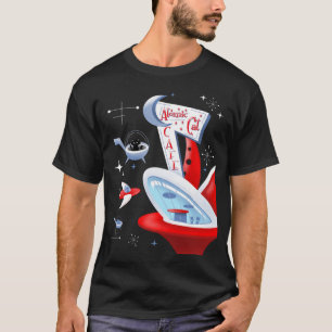 Camiseta Aeroporto de Gatinho Retro Futurístico do Café d