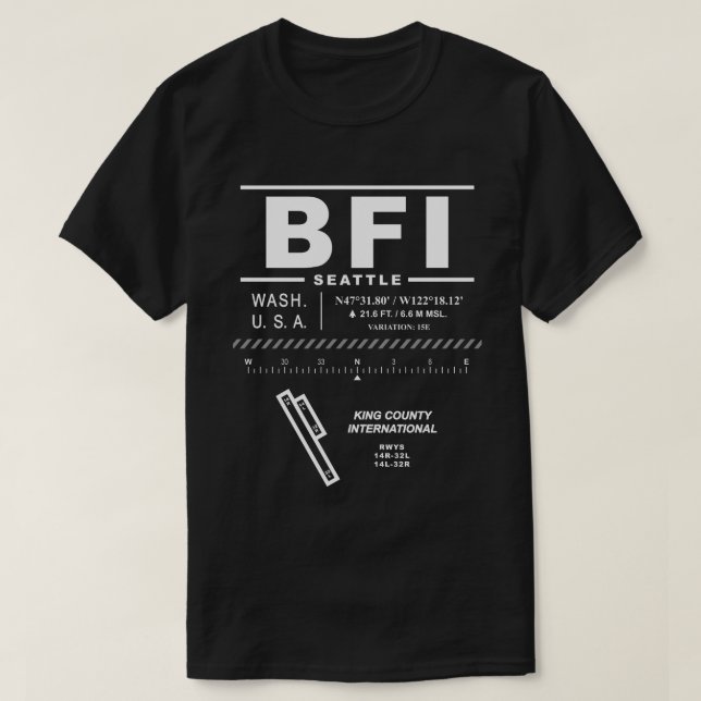 Camiseta Aeroporto Internacional de King County BFI (Frente do Design)