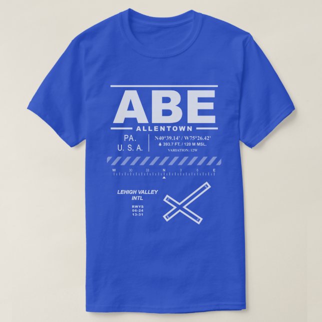 Camiseta Aeroporto Internacional de Lehigh Valley ABE (Frente do Design)