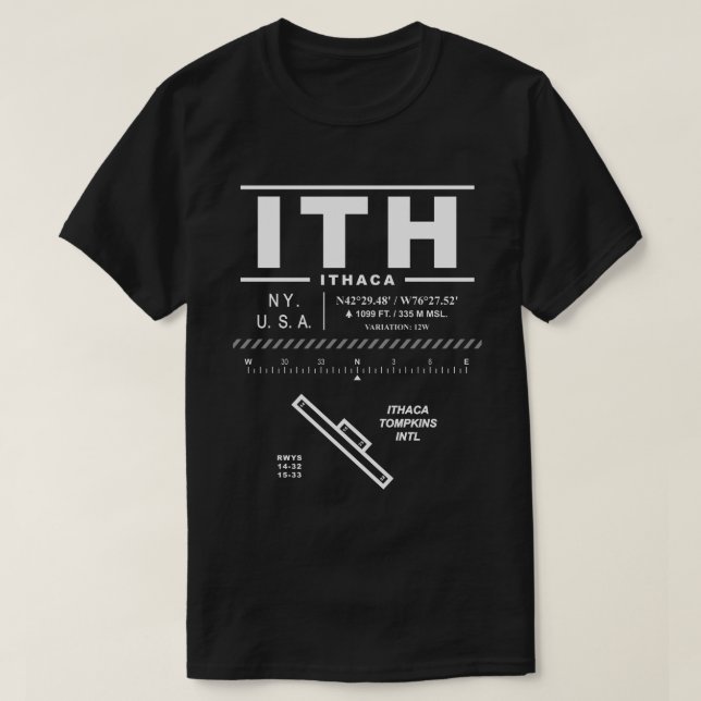 Camiseta Aeroporto Internacional Ithaca Tompkins ITH (Frente do Design)
