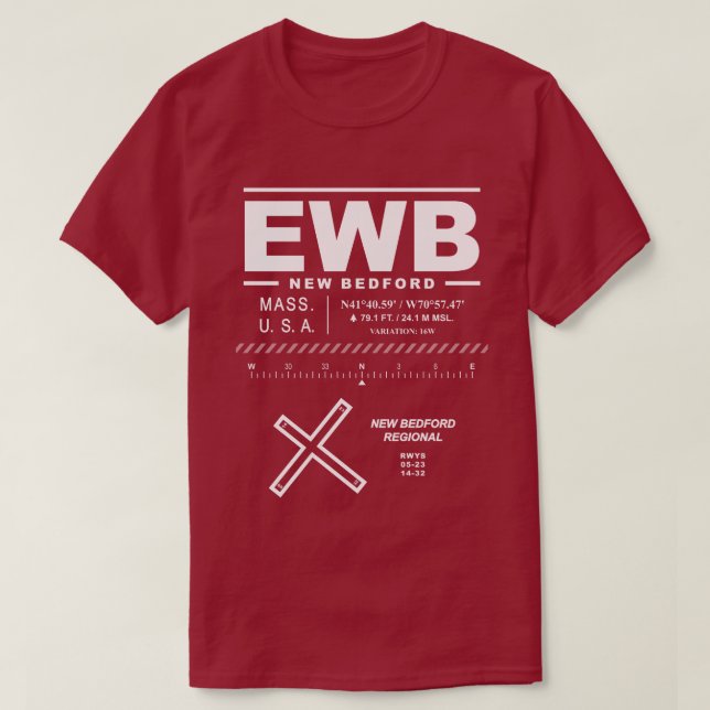 Camiseta Aeroporto Regional de Bedford EWB (Frente do Design)