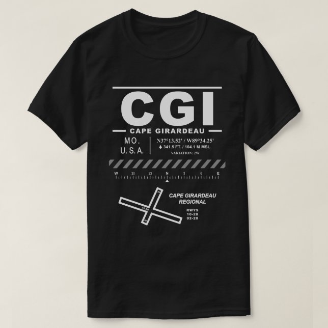 Camiseta Aeroporto Regional de Cape Girardeau CGI USAA (Frente do Design)