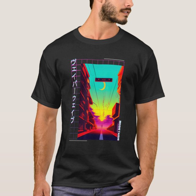 Camiseta Aest Otaku Japonês Vaporwave - Retro Synthwave, de (Frente)
