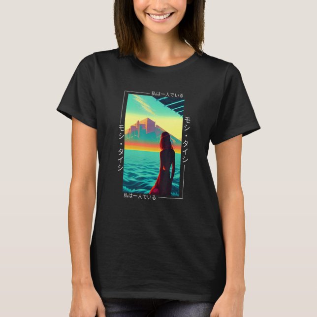 Camiseta Aest Otaku Japonês Vaporwave - Retro Synthwave, de (Frente)