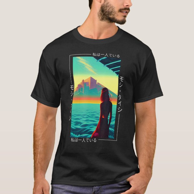 Camiseta Aest Otaku Japonês Vaporwave - Retro Synthwave, de (Frente)