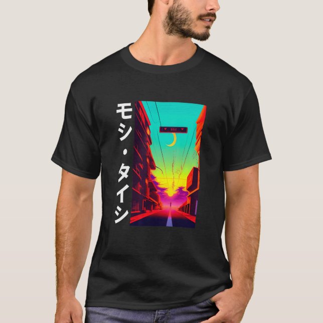 Camiseta Aest Otaku Japonês Vaporwave - Retro Synthwave, de (Frente)