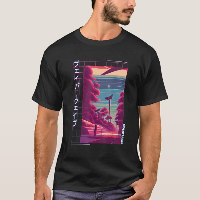 Camiseta Aest Otaku Japonês Vaporwave - Retro Synthwave, de (Frente)