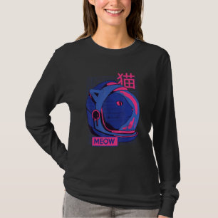 Camiseta Aestésico Vaporwave Space Cat Meow 80s 90s Aesth