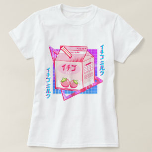 Camiseta Aesthetic de Leite de Morango Kawaii