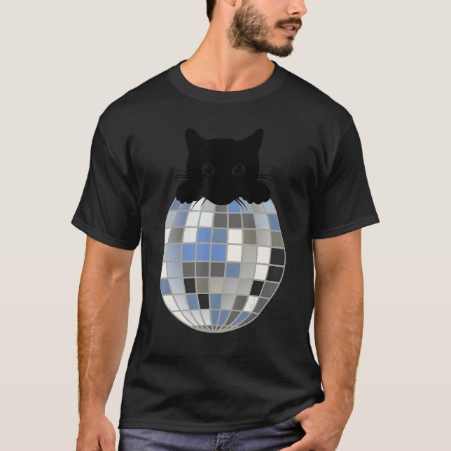 Camiseta Aesthetic Disco Ball Winter Snow Black Cat Disco C (Frente)