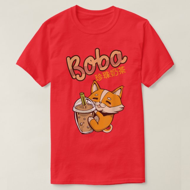 Camiseta Aesthetic Kawaii Corgi Bubble Tea Funny Bobas Wels (Frente do Design)