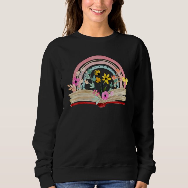 Camiseta Aesthetic Rainbow Floral Book Librarian Read Nerd  (Frente)