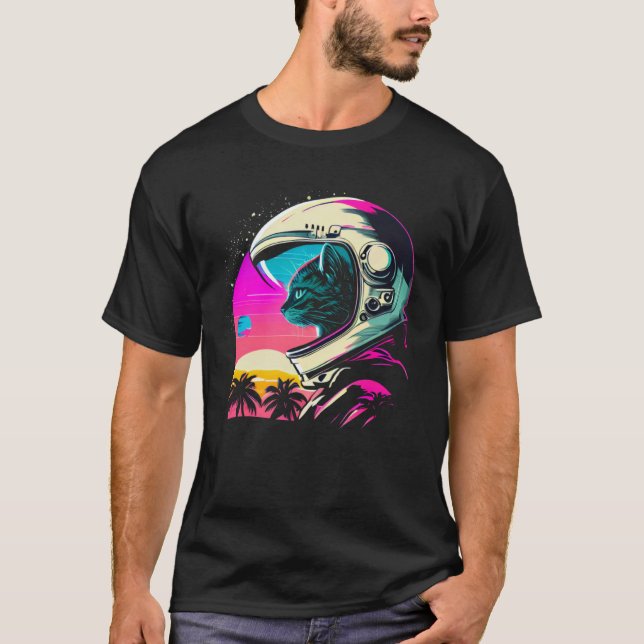 Camiseta Aesthetic Vaporwave Space Cat 80s 90s Astronaut  1 (Frente)