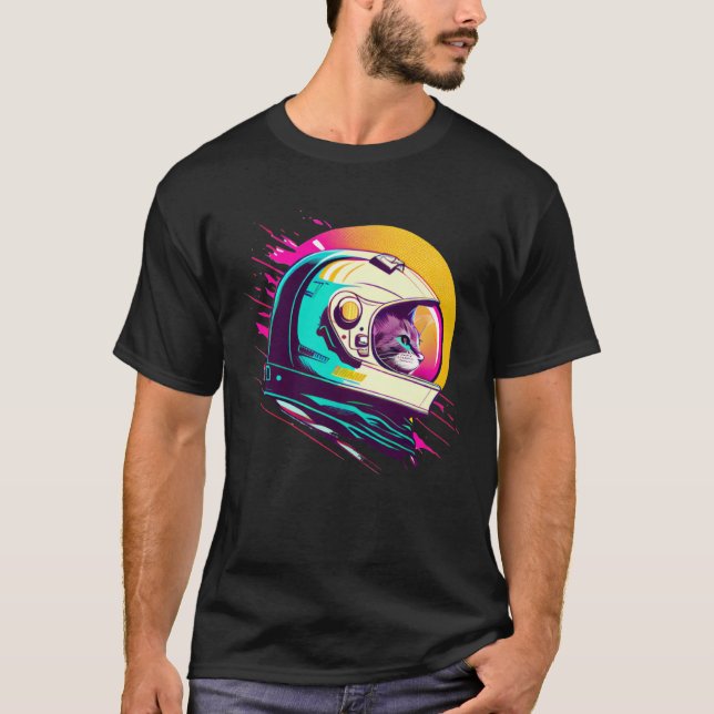 Camiseta Aesthetic Vaporwave Space Cat 80s 90s Astronaut  1 (Frente)