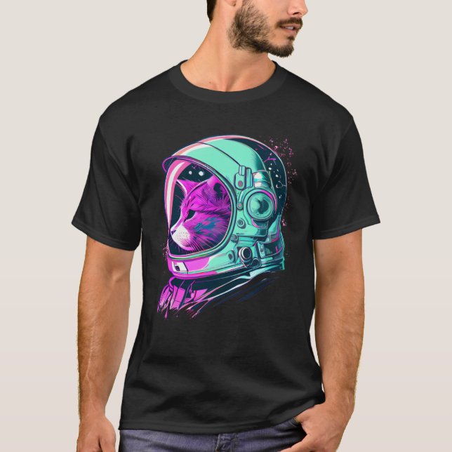 Camiseta Aesthetic Vaporwave Space Cat 80s 90s Astronaut  2 (Frente)