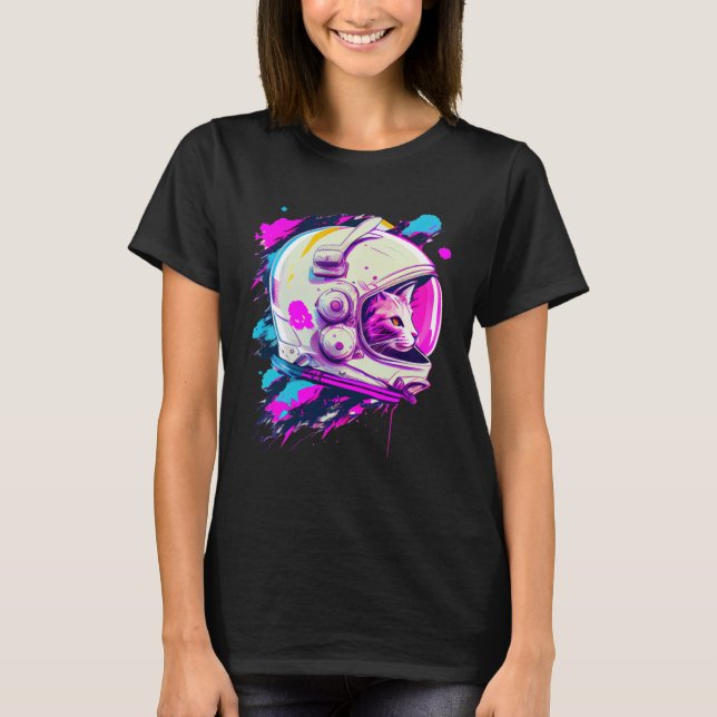 Camiseta Aesthetic Vaporwave Space Cat 80s 90s Astronaut  3 (Frente)