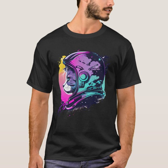 Camiseta Aesthetic Vaporwave Space Cat 80s 90s Astronaut  5 (Frente)