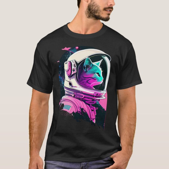 Camiseta Aesthetic Vaporwave Space Cat 80s 90s Astronaut  9 (Frente)